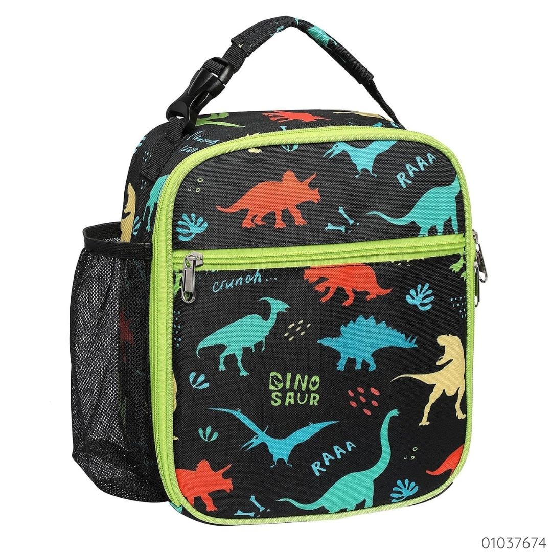 LONCHERA INSULADA DINOS VERDE NEGRO CAPACIDAD 5.1L MEDIDAS 10.2"x8.6"x4.3