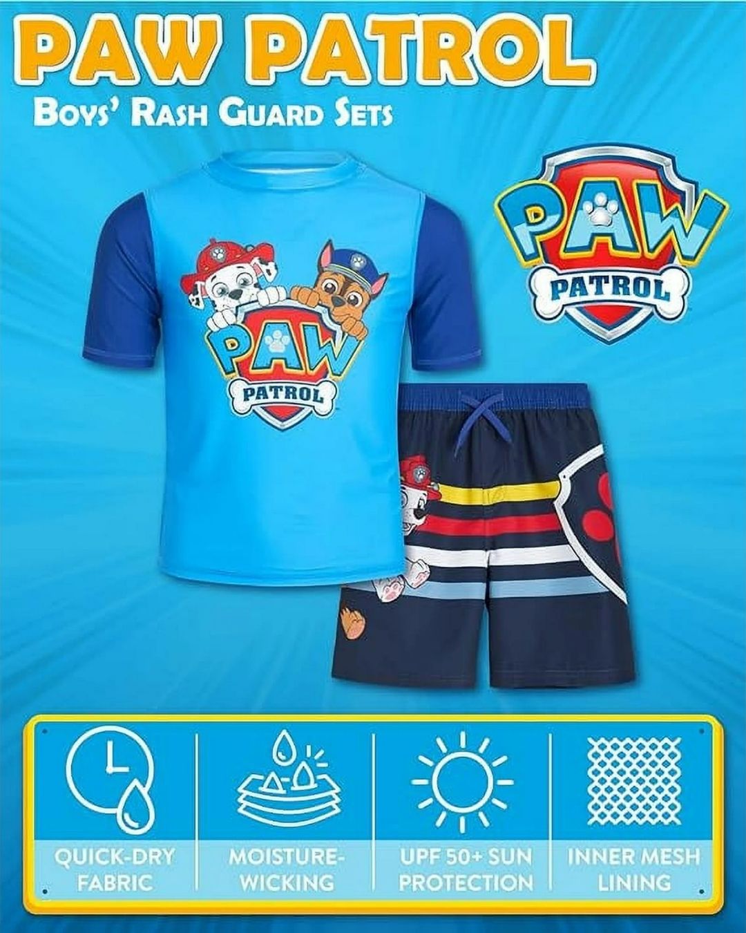 TRAJE DE BAÑO 2 PZS PAW PATROL AZUL CIELO UPF 50+