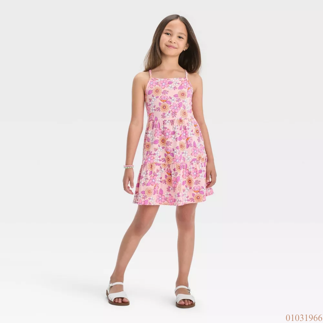 VESTIDO ALGODON FLORES ROSADO
