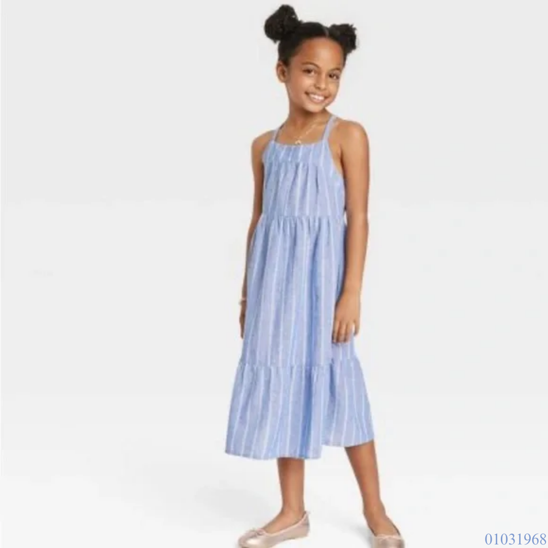 VESTIDO MIDI AZUL RAYAS BLANCAS