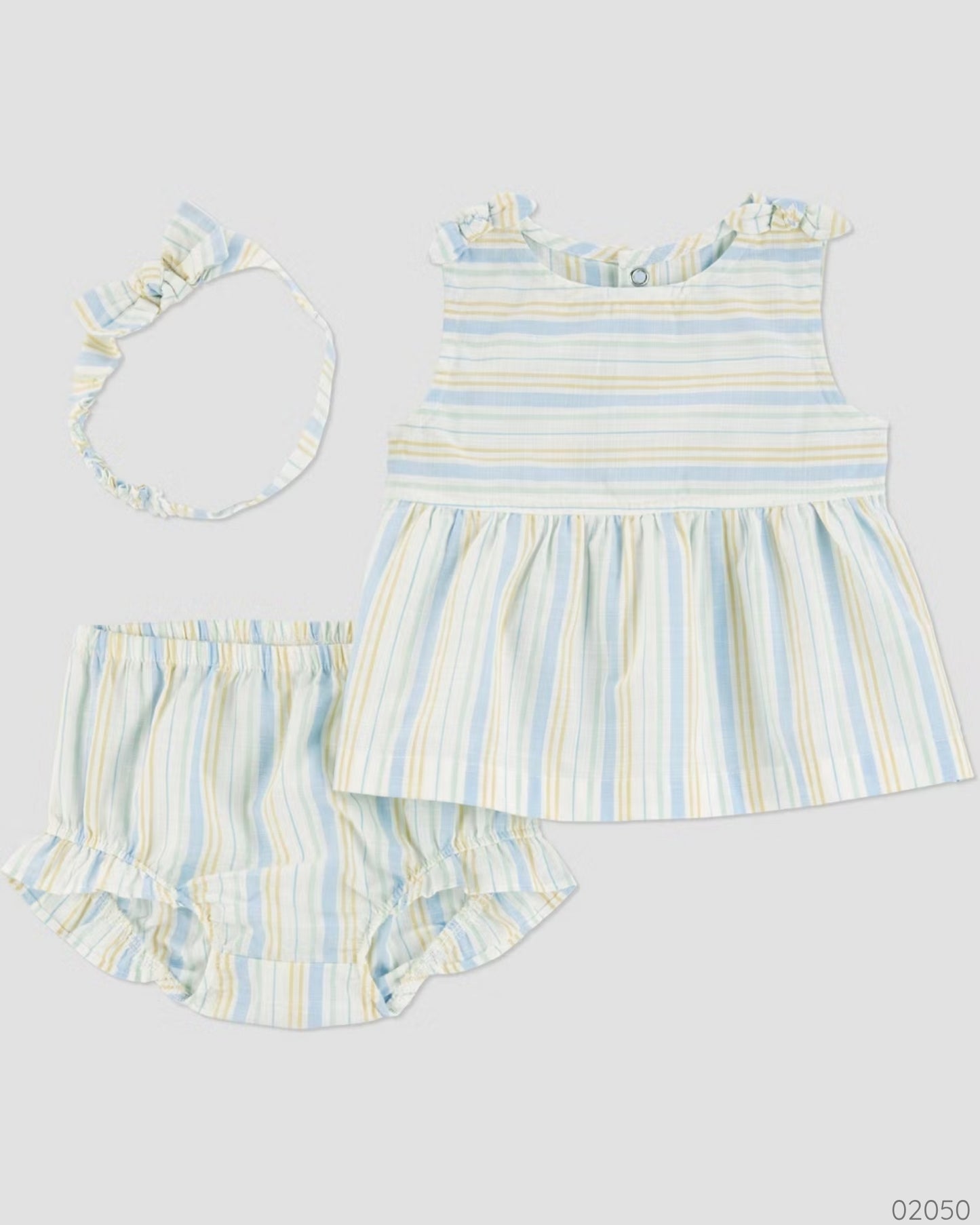 TRAJE 3 PZS AZUL VERDE RAYAS CON VINCHA