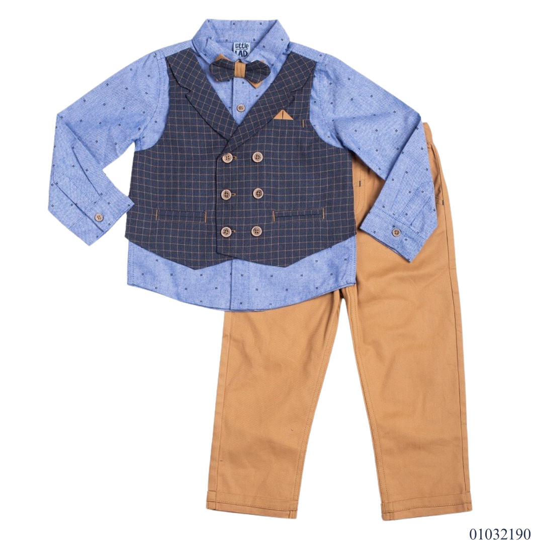 Camisa azul top pantalon cafe