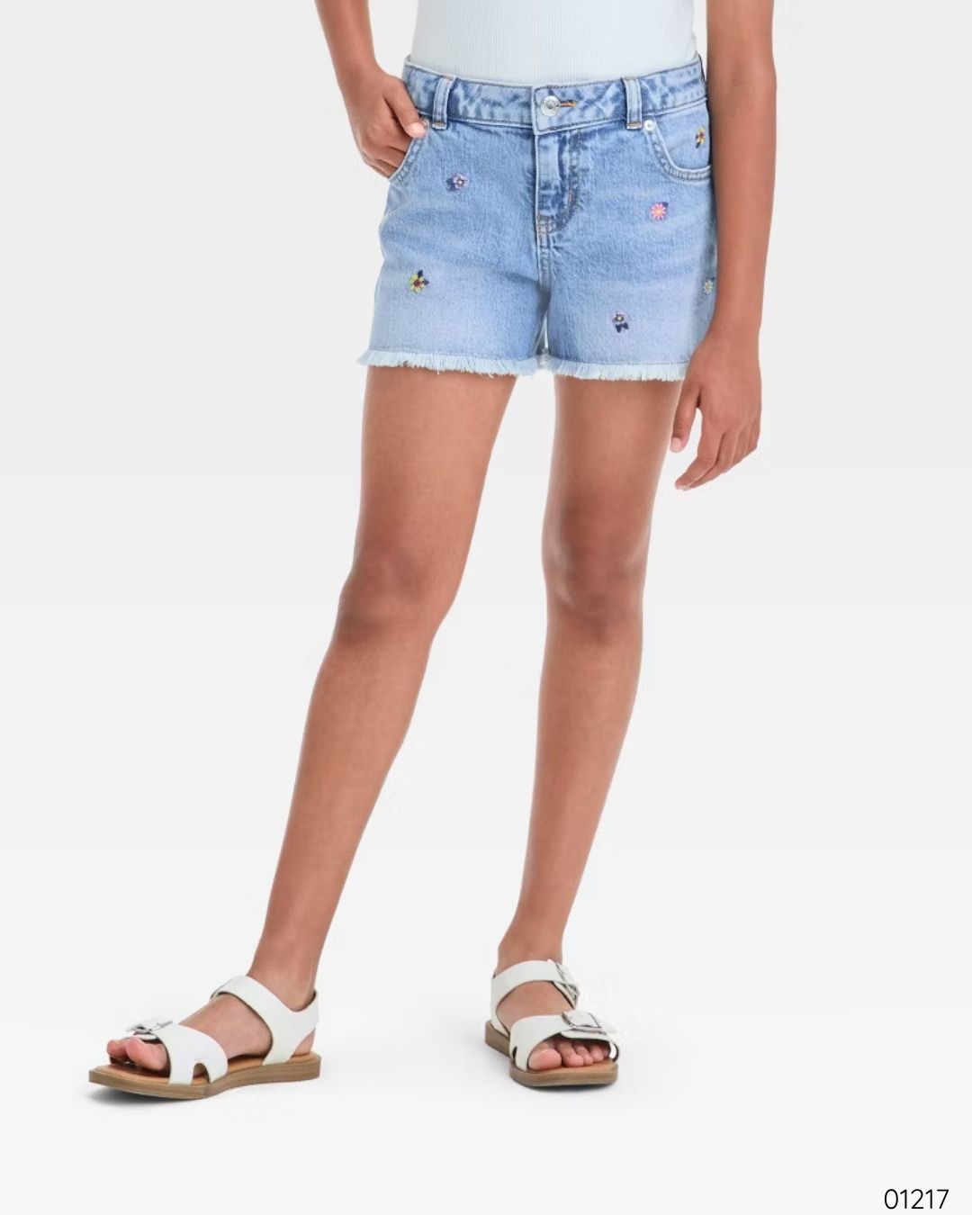 SHORT AZUL FLORES BORDADAS GIRL