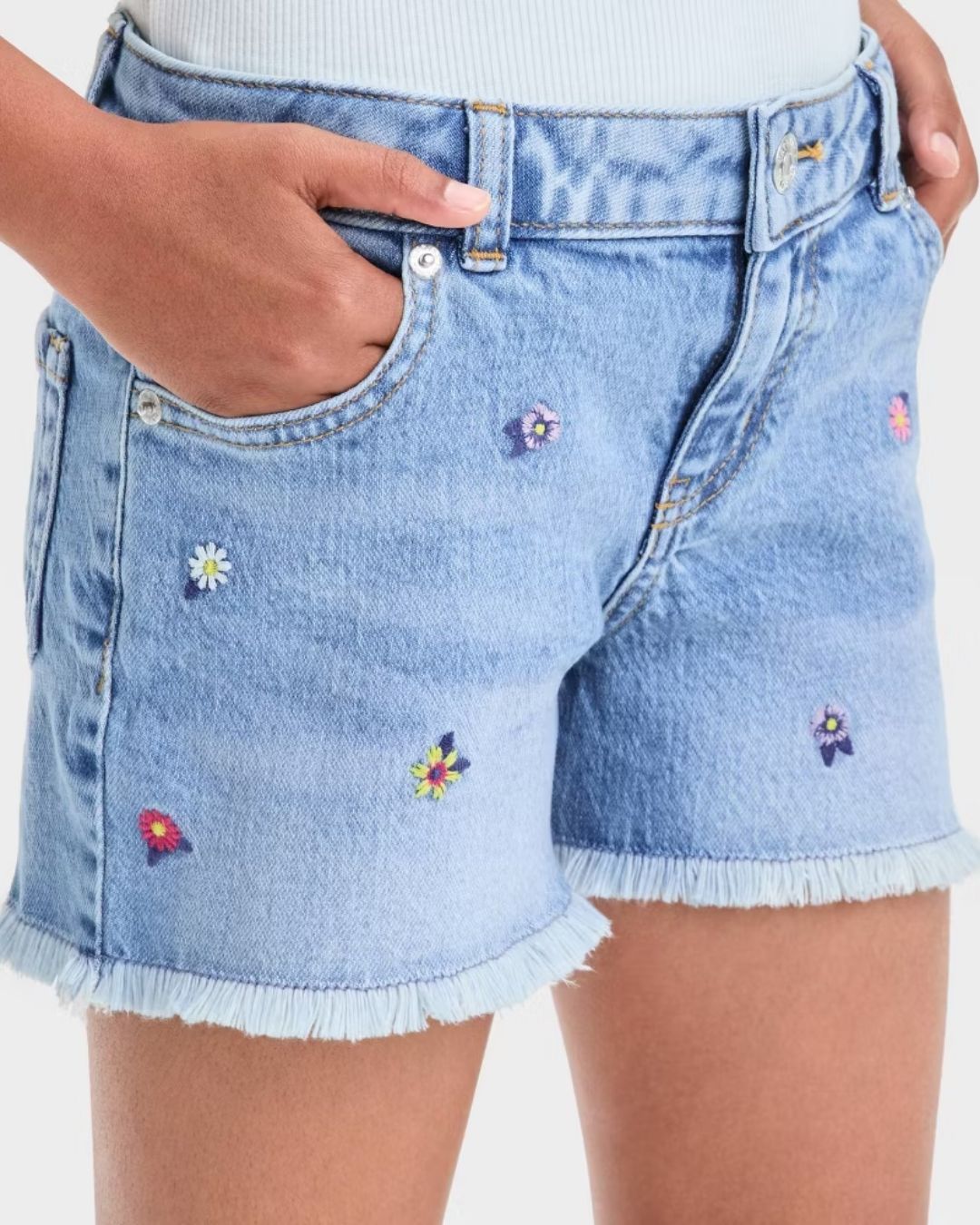 SHORT AZUL FLORES BORDADAS GIRL