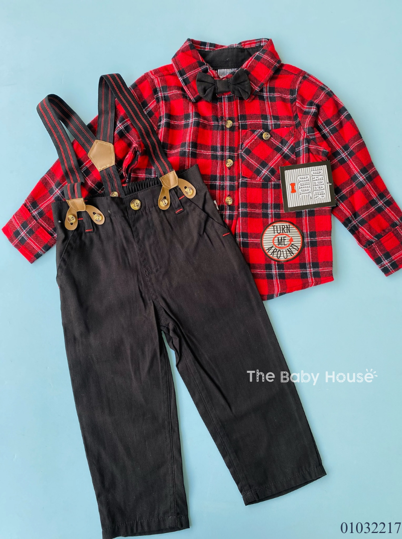 TRAJE FORMAL ROJO Y NEGRO CON CORBATIN