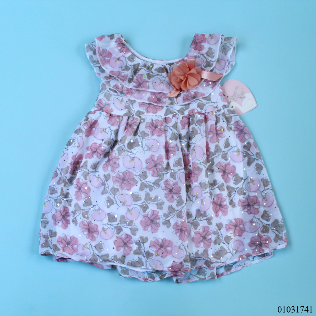VESTIDO FLOREADO ROSA Y GRIS
