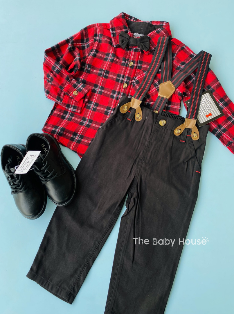 TRAJE FORMAL ROJO Y NEGRO CON CORBATIN