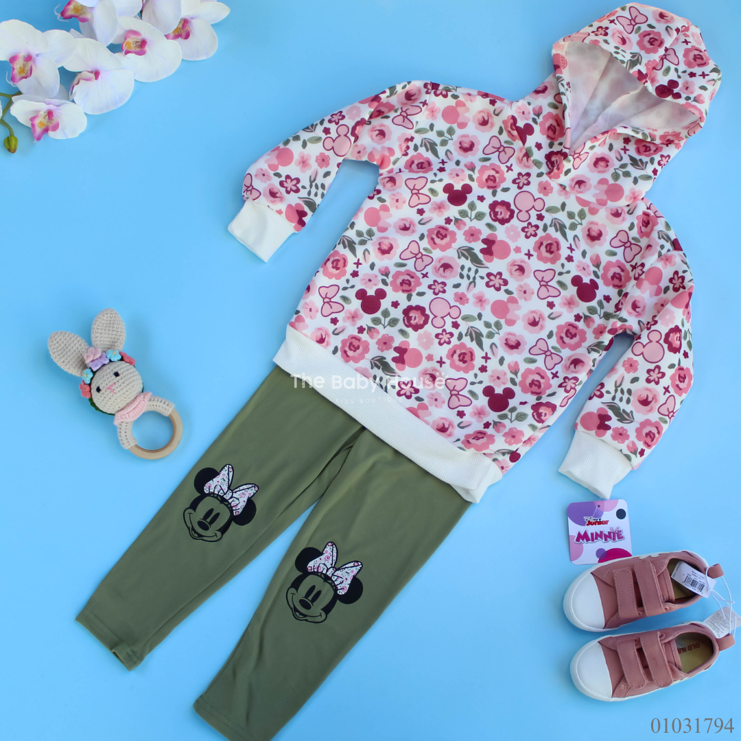 TRAJE HODDIE MINNIE FLOREADO ROSA Y VERDE