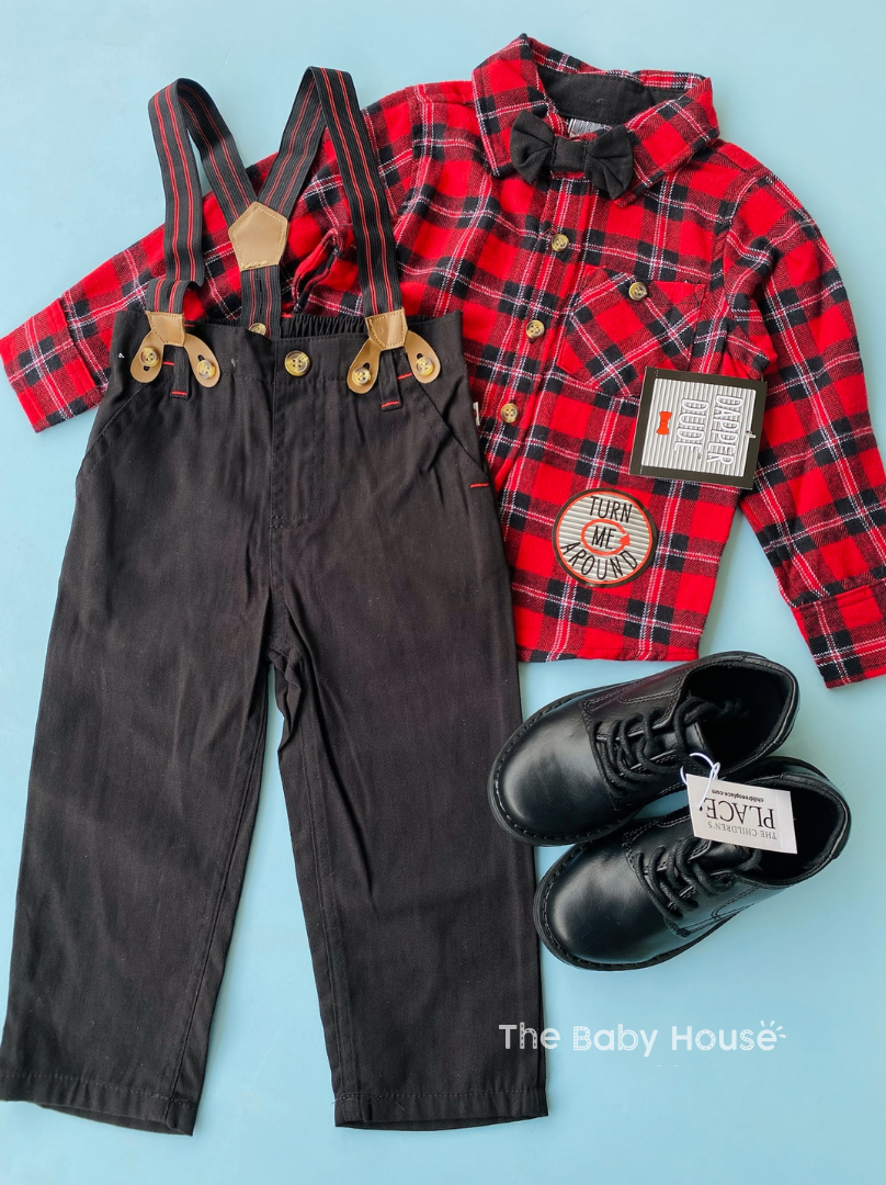 TRAJE FORMAL ROJO Y NEGRO CON CORBATIN