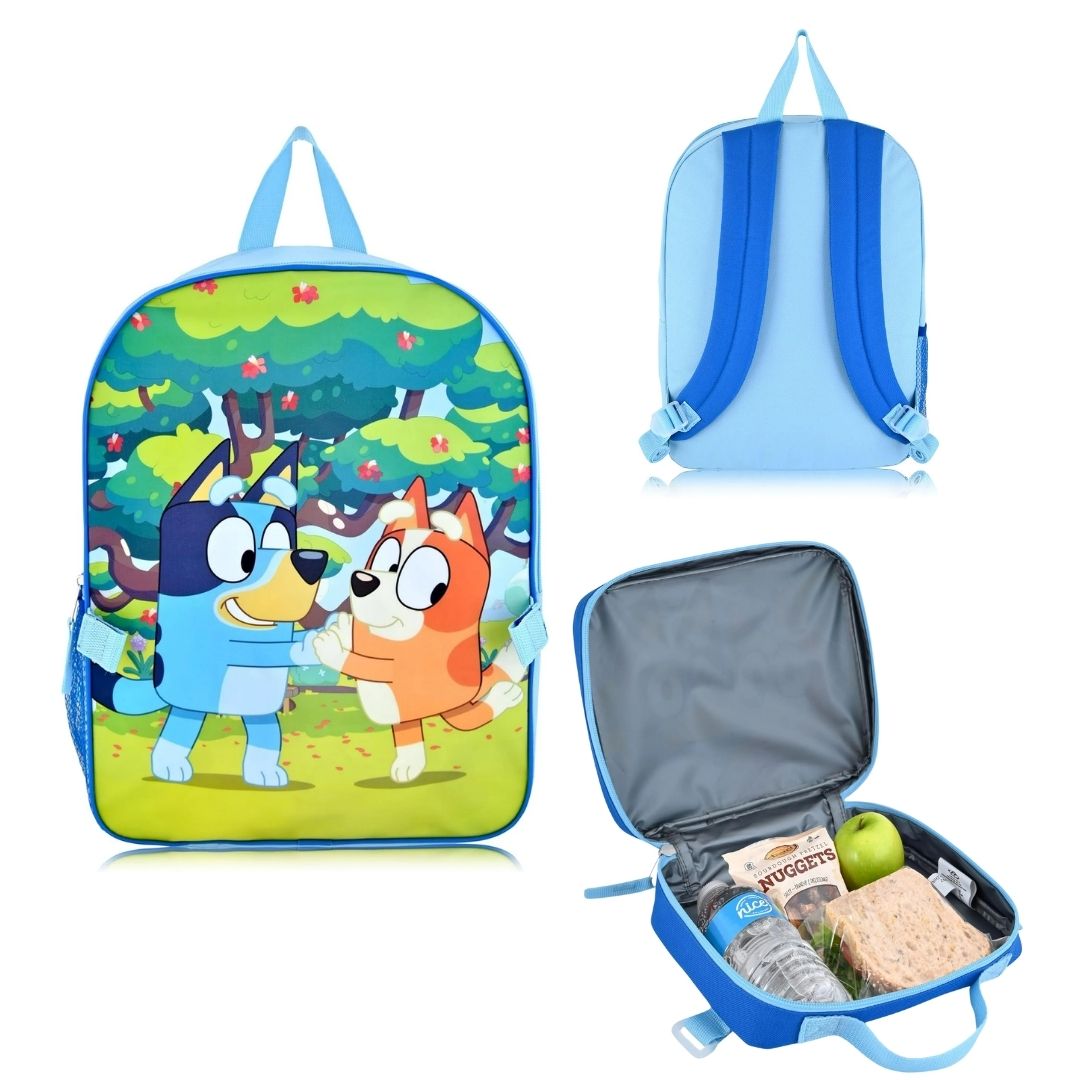 MOCHILA BLUEY CON LONCHERA AZUL Y VERDE
