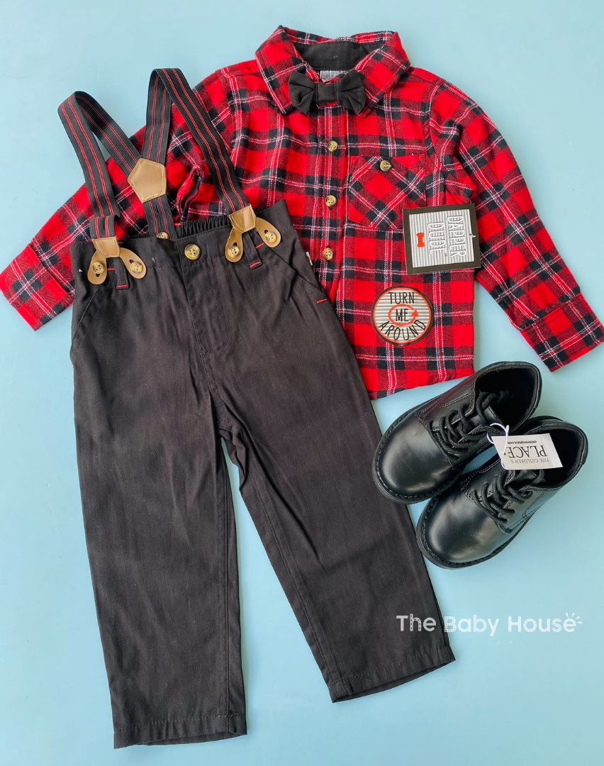 TRAJE FORMAL ROJO Y NEGRO CON CORBATIN