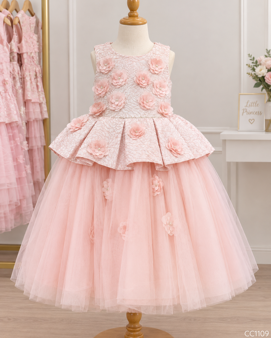 VESTIDO ELEGANTE FLORES 3D BLUSH
