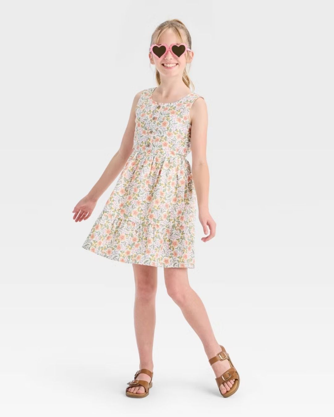 VESTIDO CAT & JACK FLOREADO VERDE SALMON