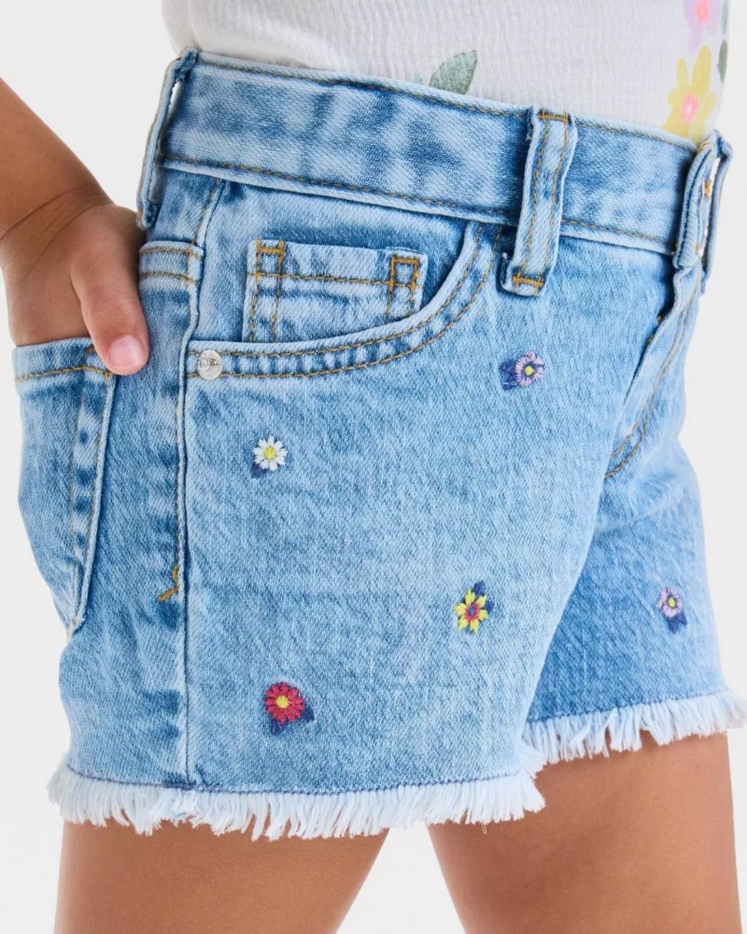 SHORT AZUL FLORES BORDADAS TODDLER