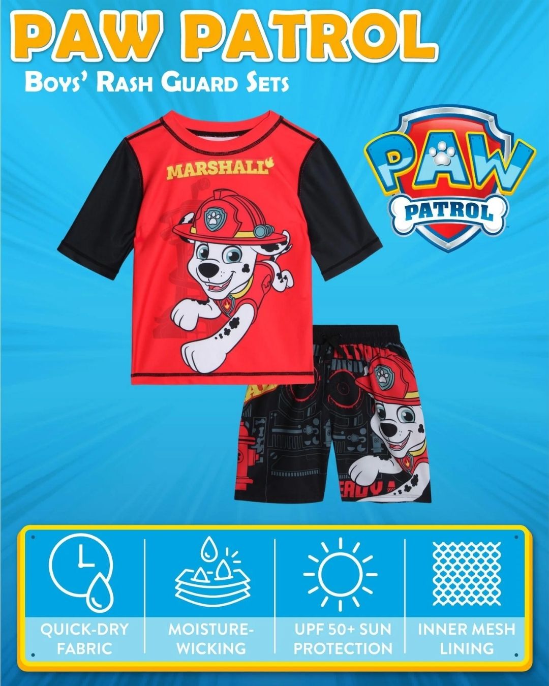 TRAJE DE BAÑO 2 PZS MARSHAL ROJO NEGRO UPF 50+