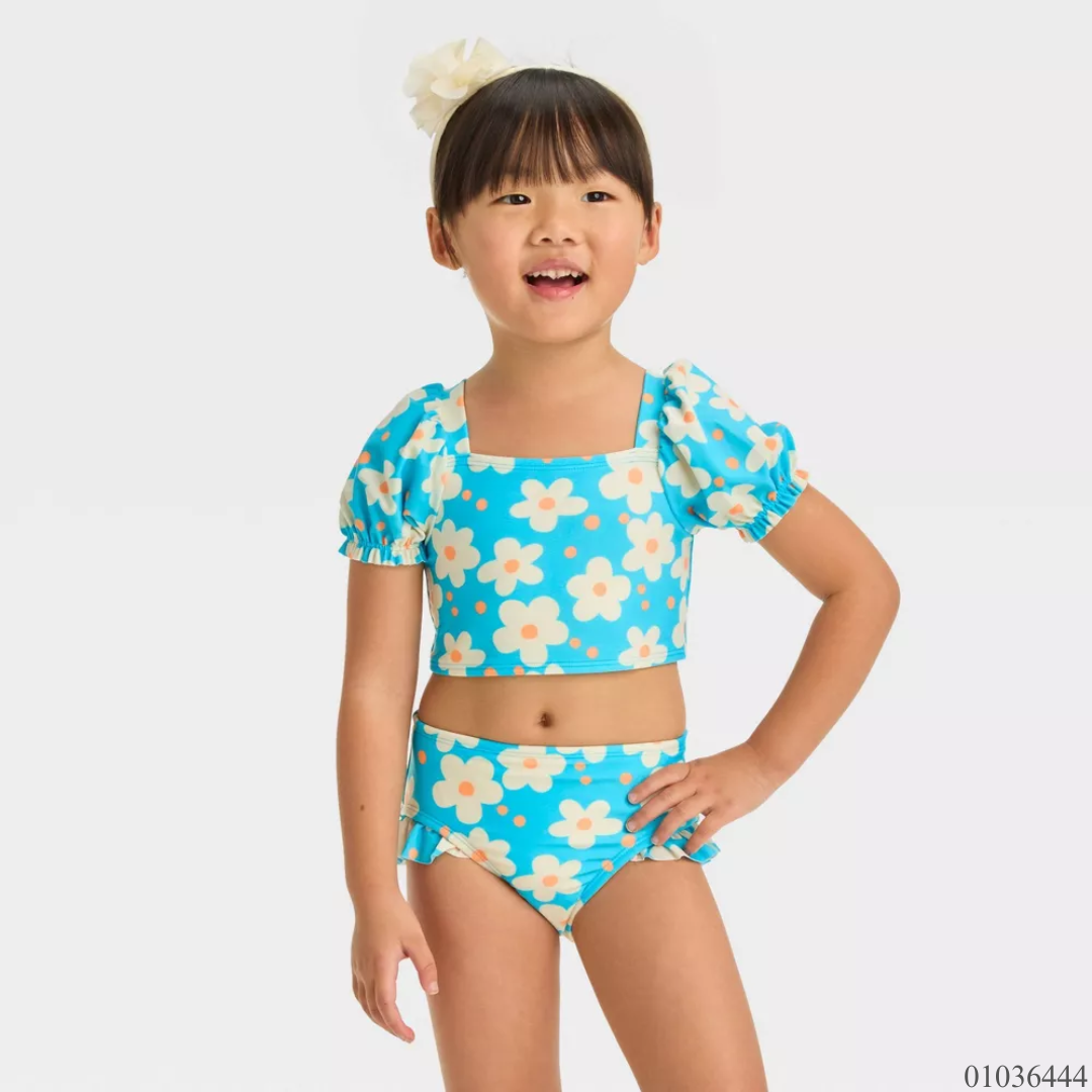 TRAJE BAÑO 2PZS FLORES AZUL TURQUESA CAT&JACK