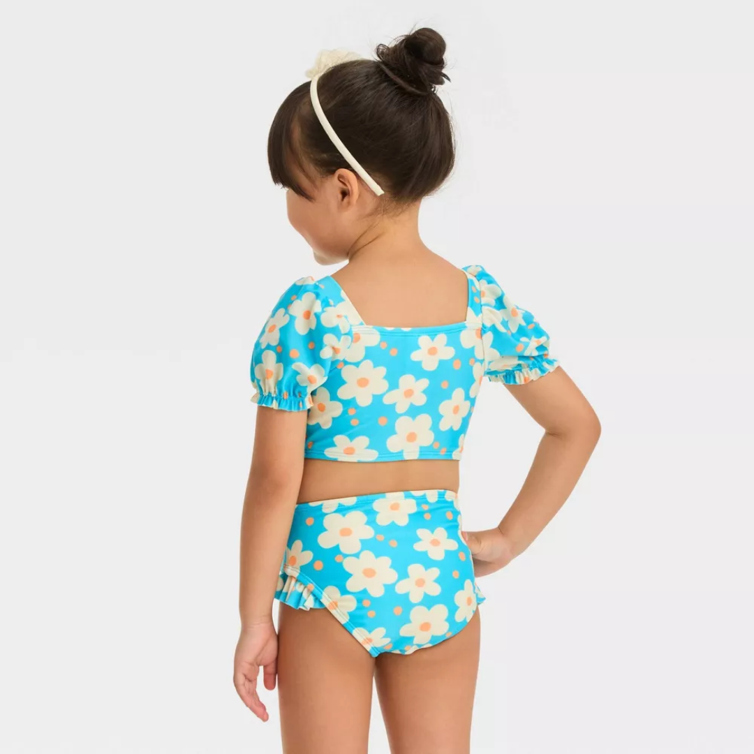 TRAJE BAÑO 2PZS FLORES AZUL TURQUESA CAT&JACK