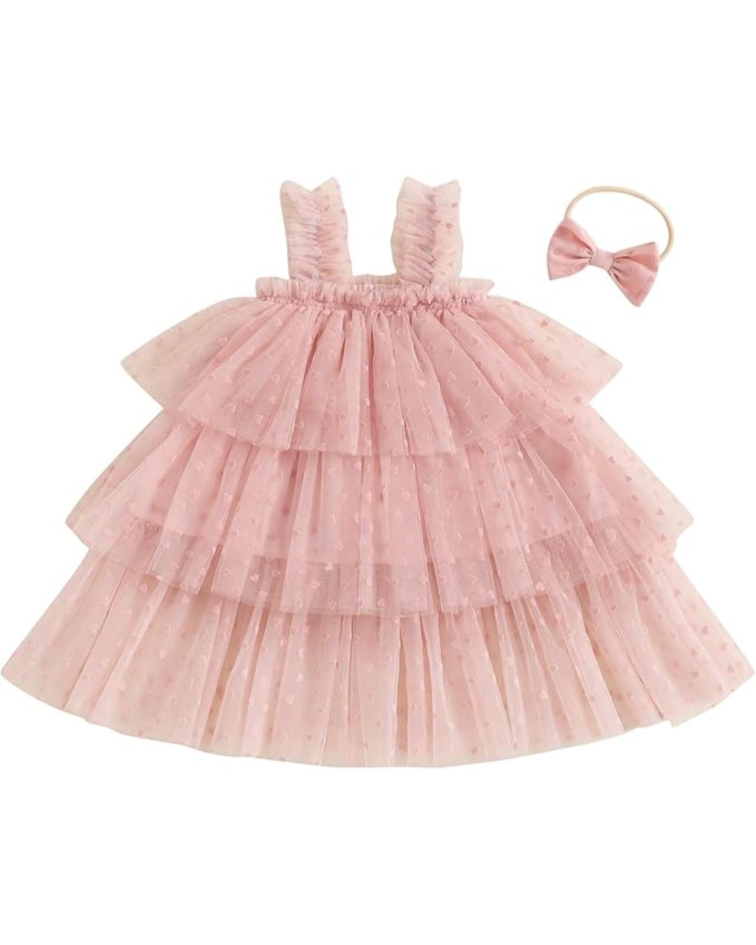 VESTIDO ROSADO CORAZONES VINCHA