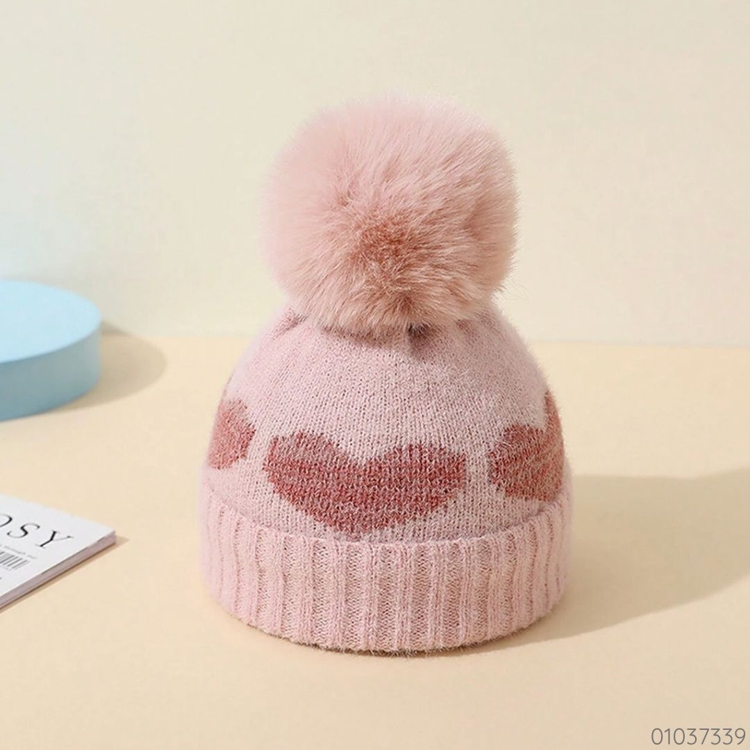 GORRO ROSADO POMPON CORAZONES