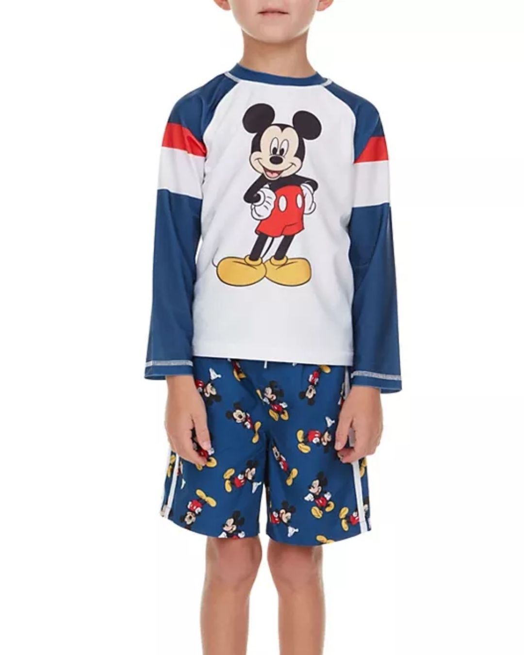 TRAJE BAÑO 2 PZS MICKEY MANGL AZUL BLANCO UPF 50+