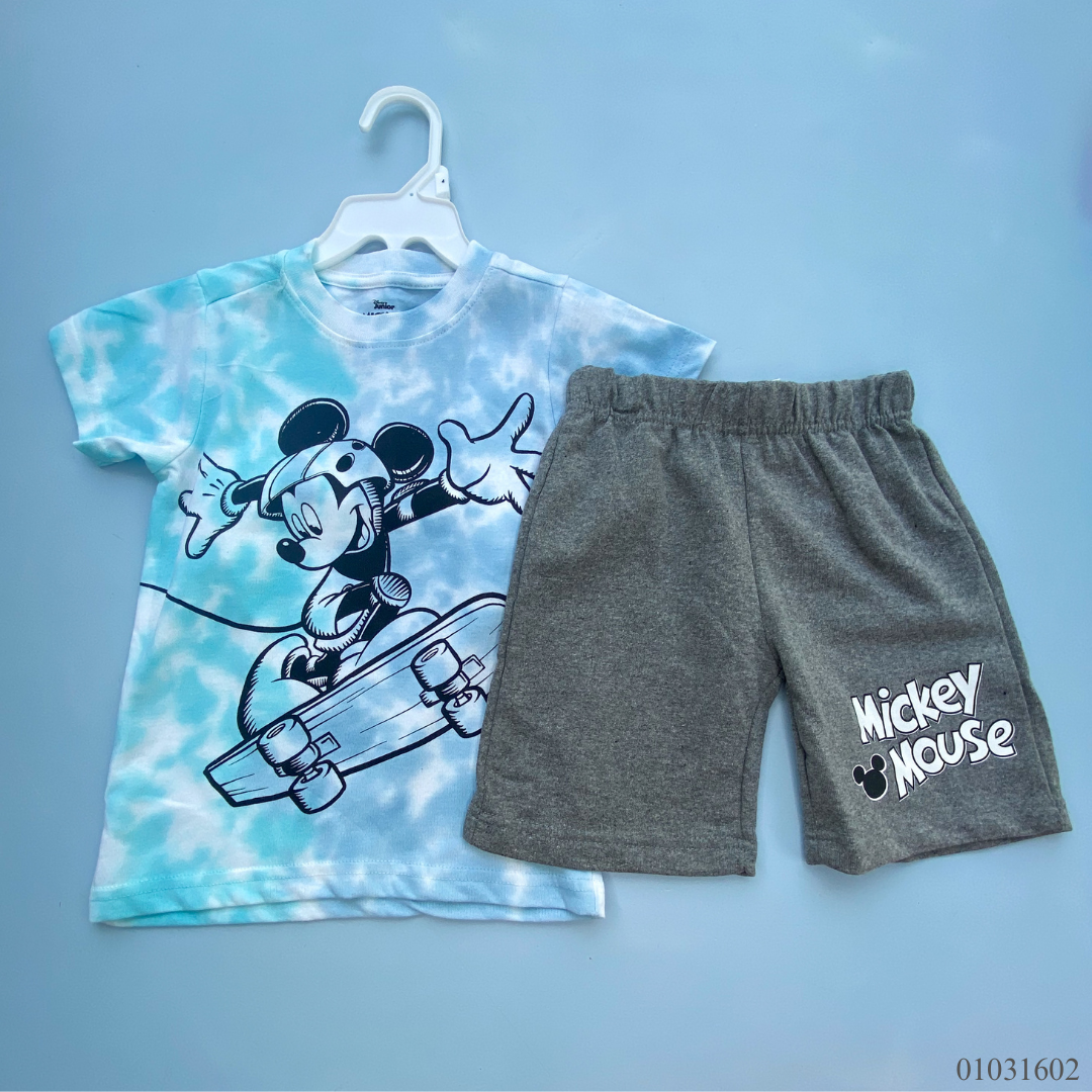 TRAJE NIÑO 2 PIEZAS SHORT GRIS CAMISA MICKEY