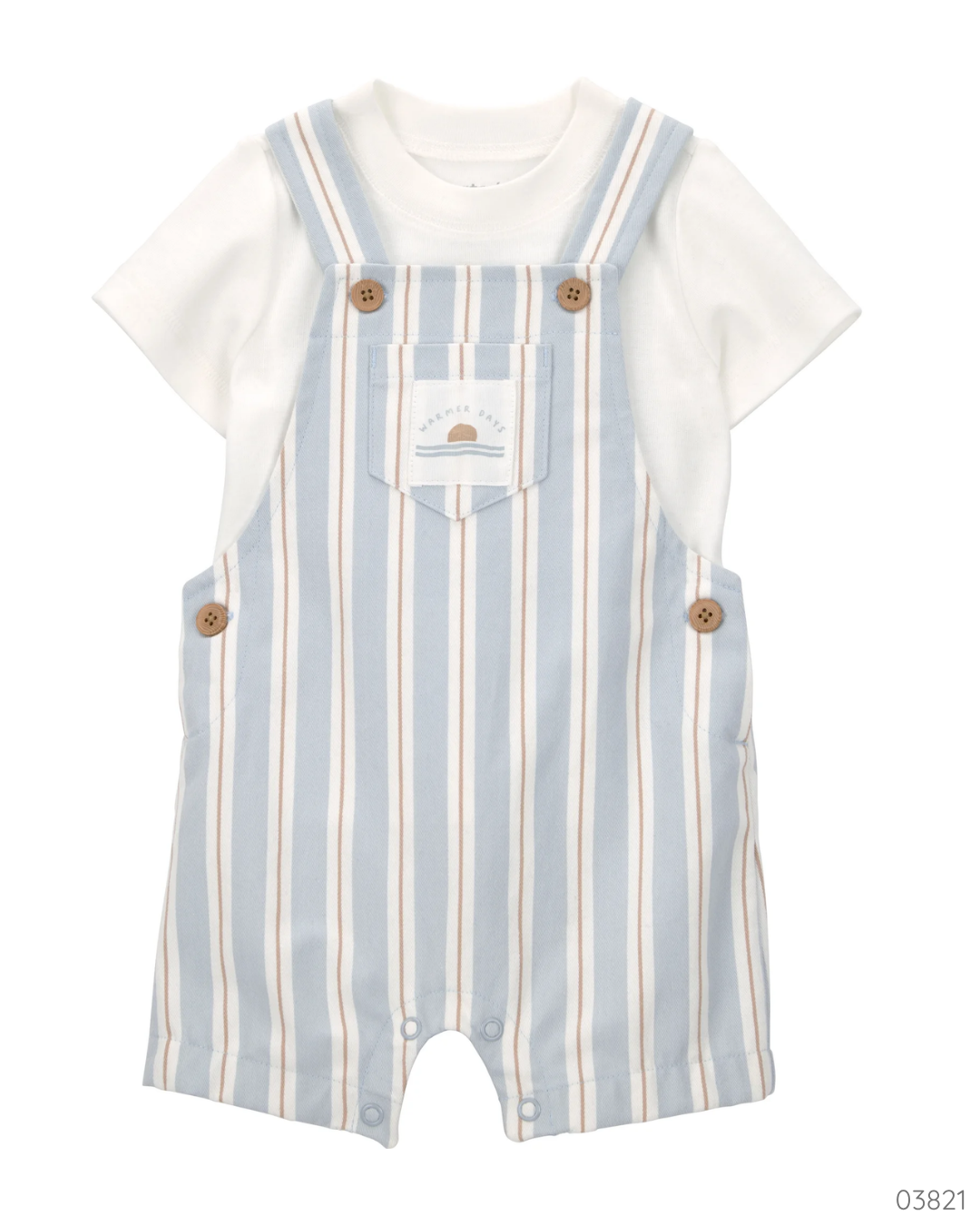 TRAJE 2 PZS BLANCO RAYADO AZUL Y CAFÉ