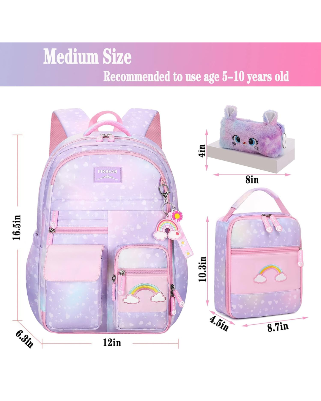 SET MOCHILA ARCOIRIS 3 PZS MORADA