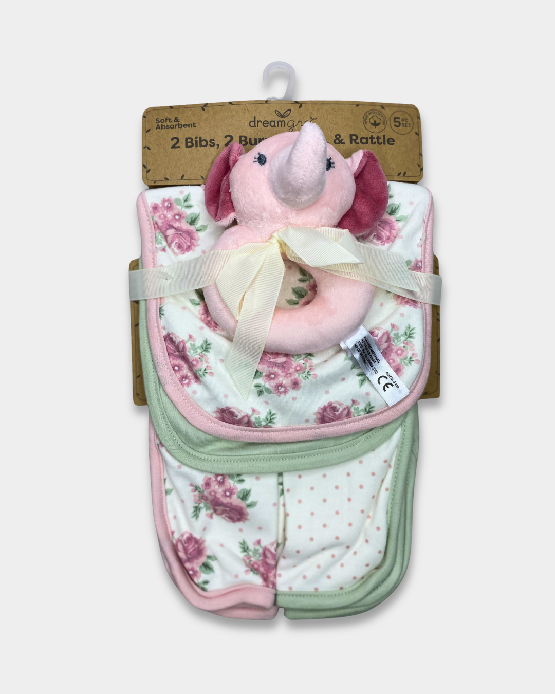 BABERO SALIVERO Y PELUCHE ELEFANTE ROSA