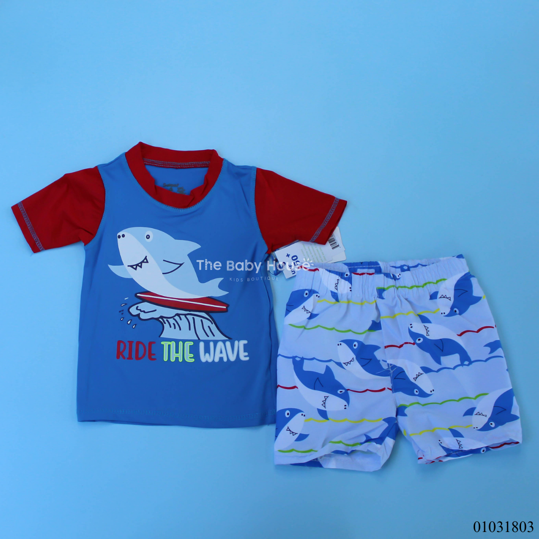 TRAJE BAÑO TIBURON SURF AZUL RIDE THE WAVE