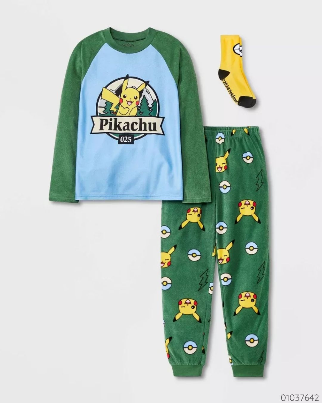 PIJAMA 3 PZS DE PIKACHU VERDE