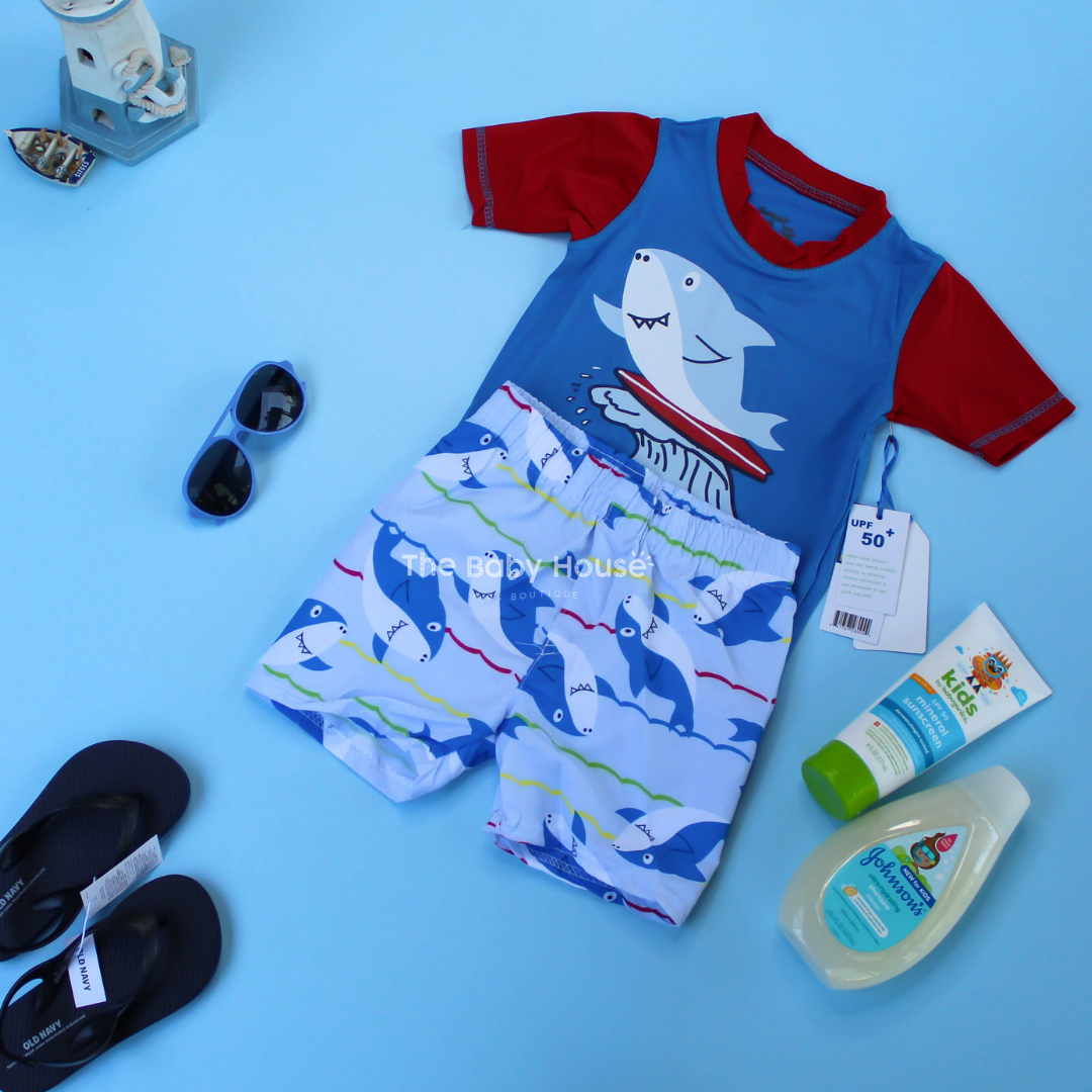 TRAJE BAÑO TIBURON SURF AZUL RIDE THE WAVE
