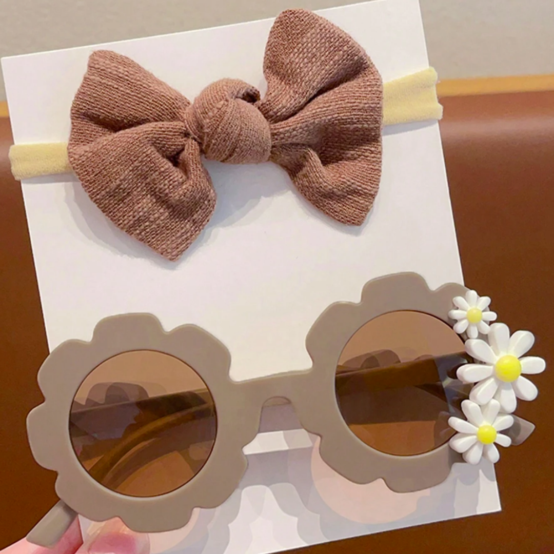 LENTES CON FLORES BLANCAS VINCHA CAFE