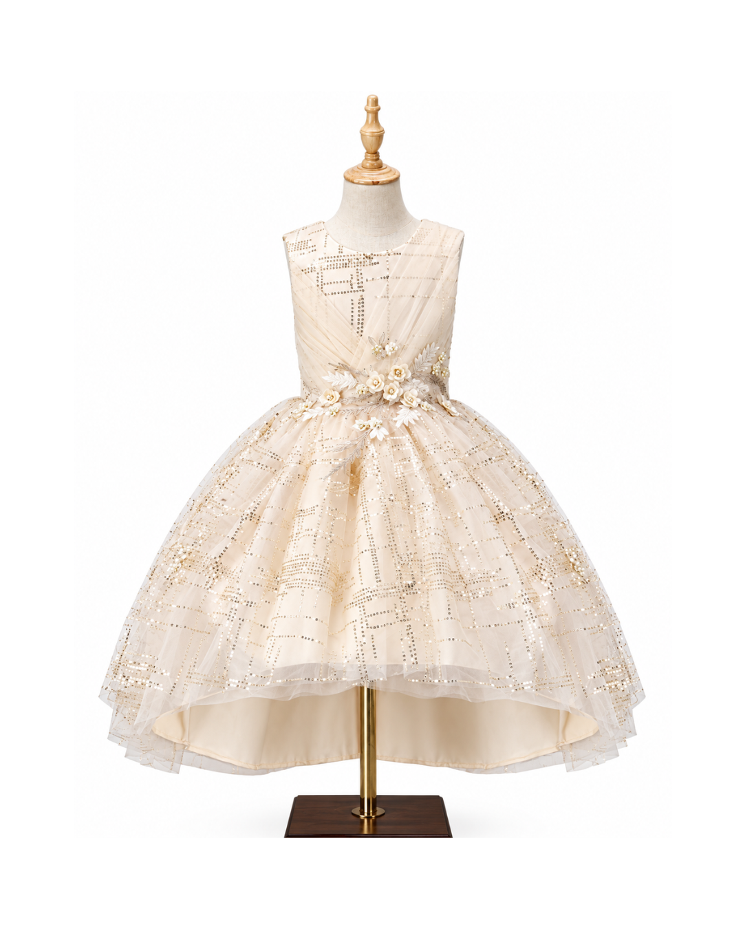 VESTIDO ELEGANTE FLORES CHAMPAGNE
