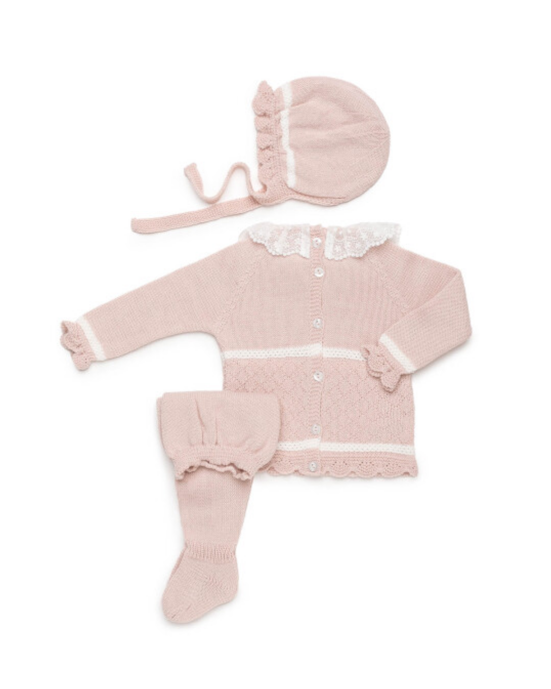 CONJUNTO TEJIDO ROSA PALO ENCAJE