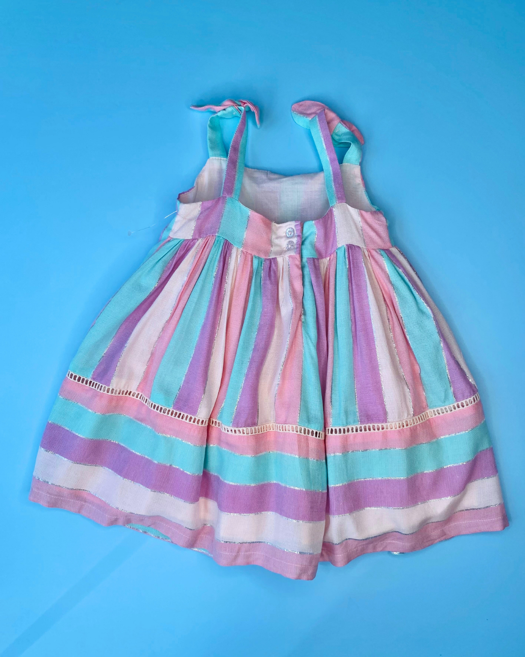 VESTIDO COLORES ROSADO MORADO Y TURQUESA