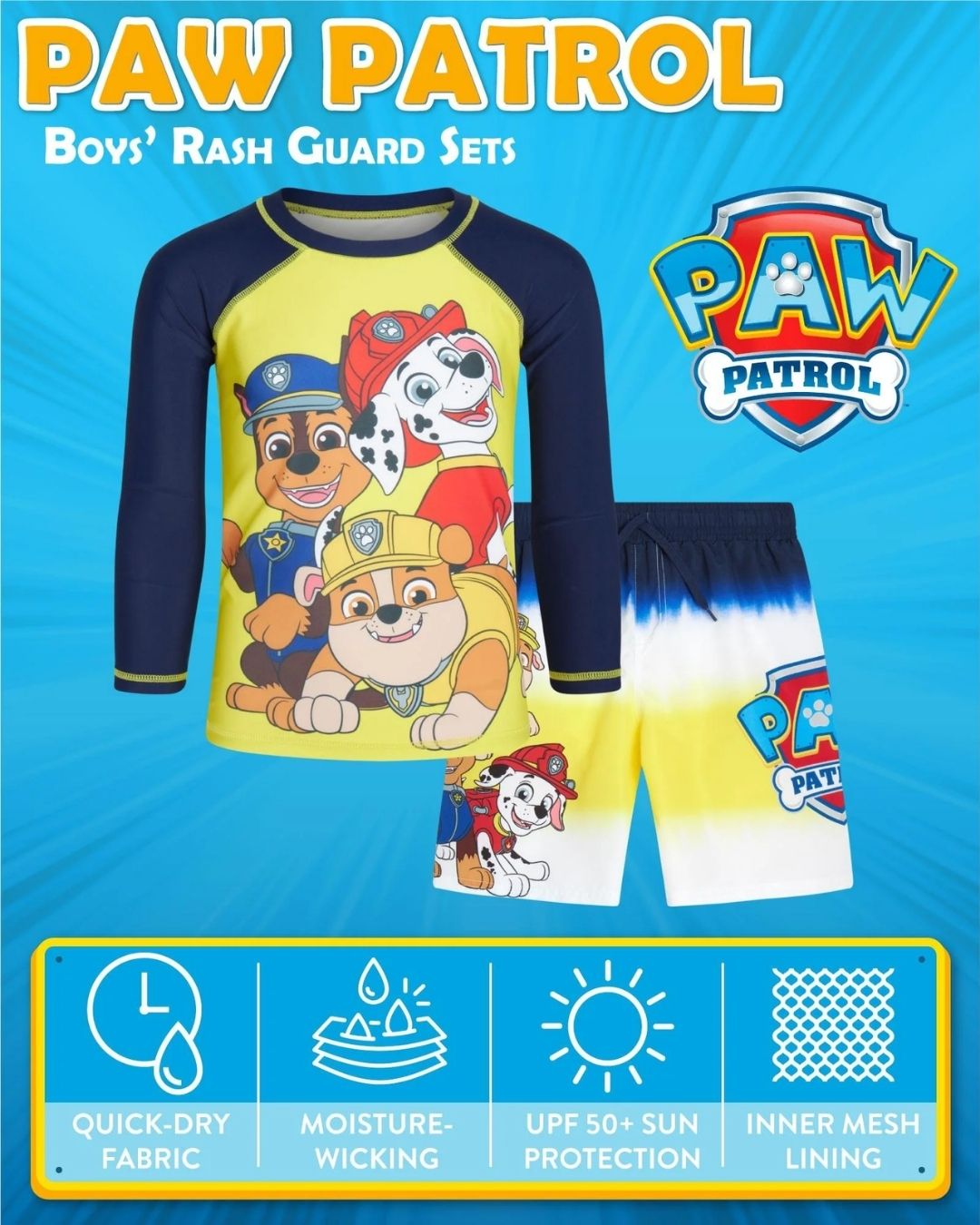 TRAJE DE BAÑO 2 PZS PAW PATROL AMARILLO UPF 50+