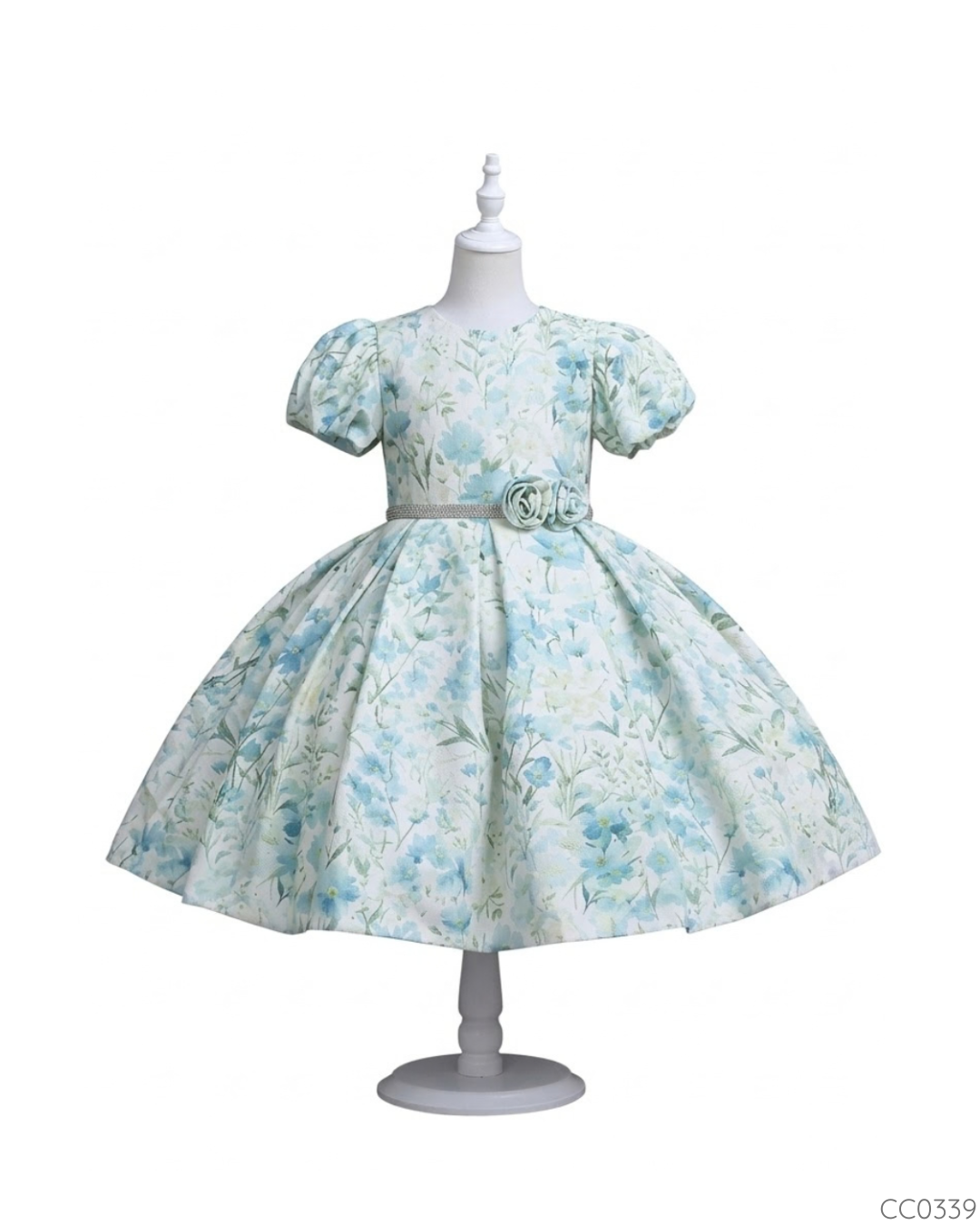 VESTIDO ELEGANTE FLORES AZUL Y VERDE