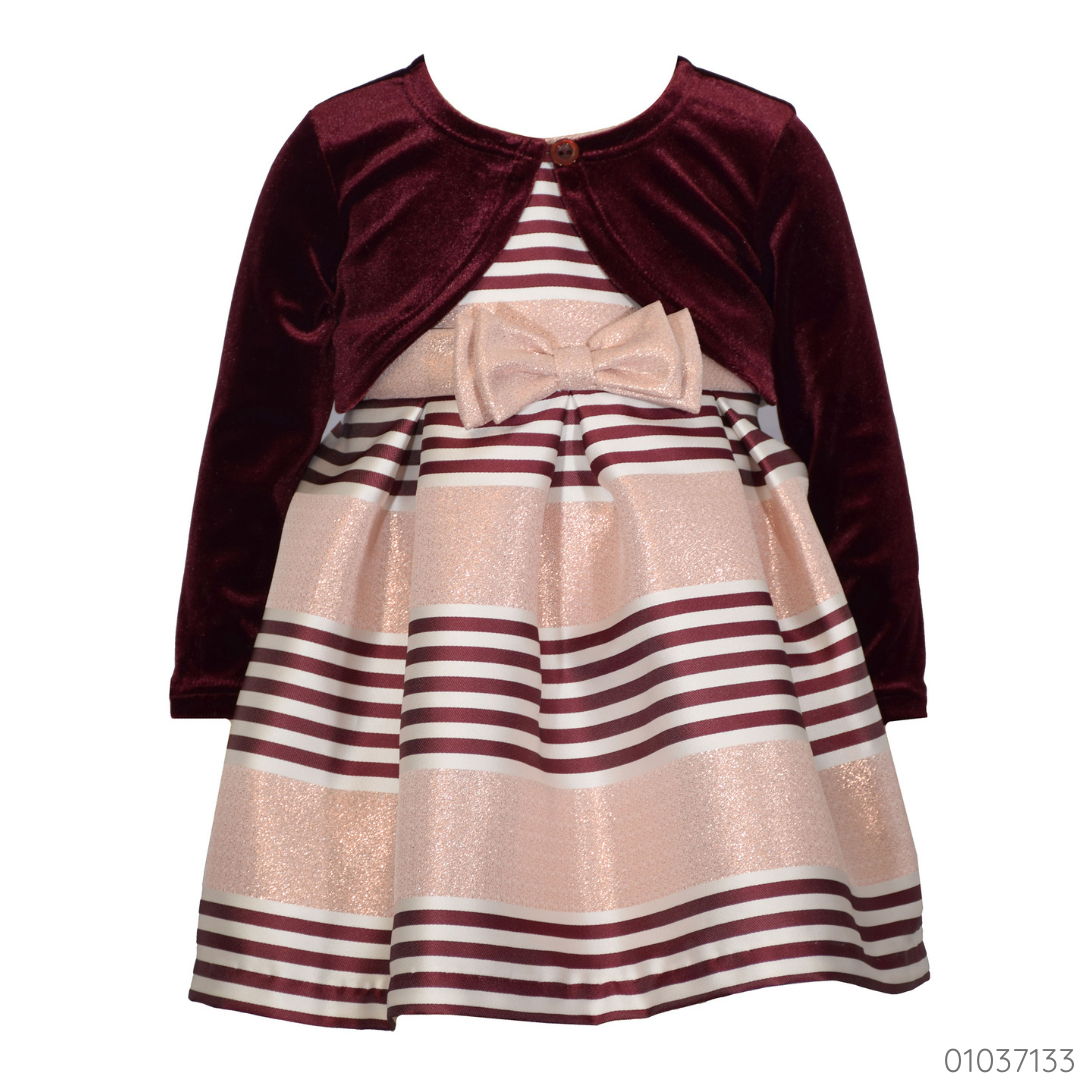 VESTIDO RAYAS ROJO VINO CHALECO
