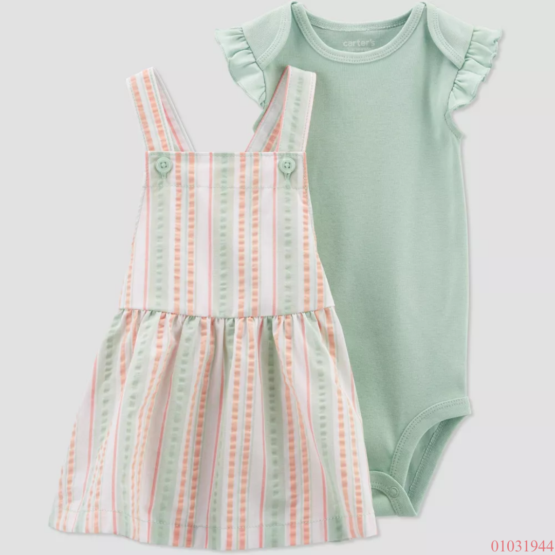 VESTIDO RAYAS VERDE Y SALMON