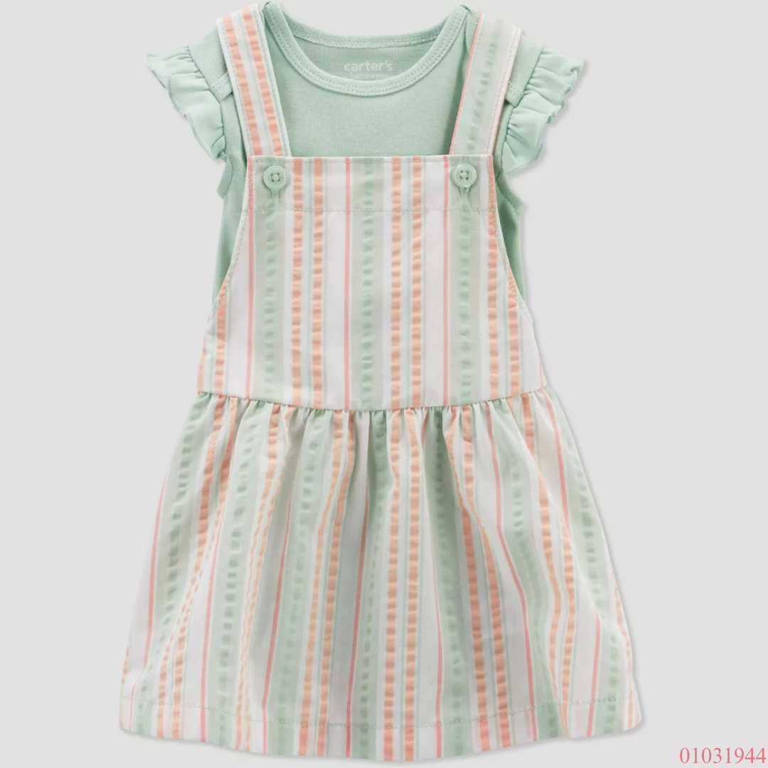 VESTIDO RAYAS VERDE Y SALMON