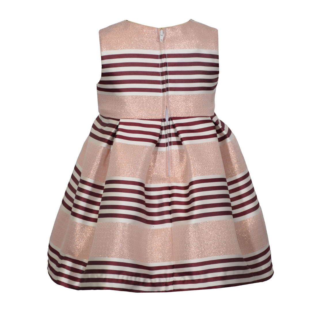 VESTIDO RAYAS ROJO VINO CHALECO