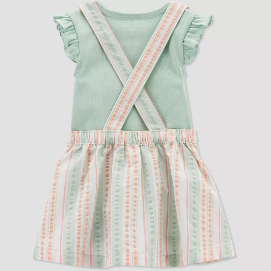 VESTIDO RAYAS VERDE Y SALMON