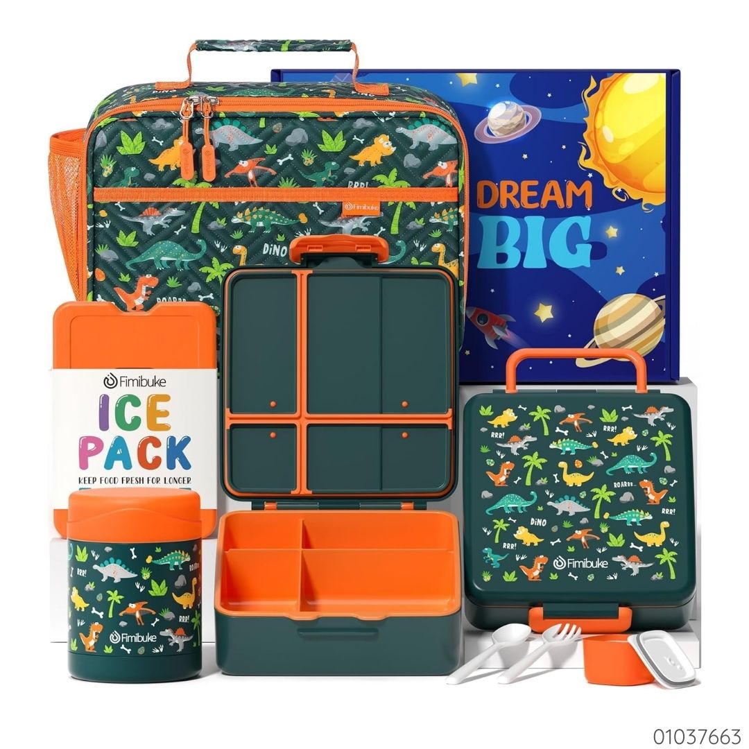 SET DE LONCHERA DINOSAURIOS VERDE NARANJA