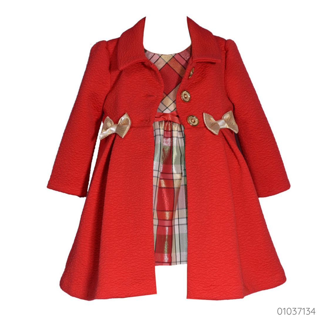 VESTIDO CON ABRIGO ROJO DORADO
