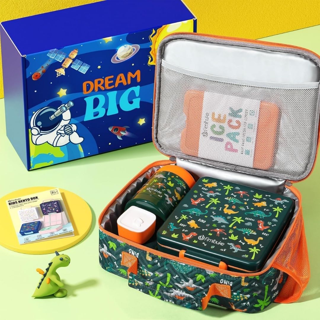 SET DE LONCHERA DINOSAURIOS VERDE NARANJA