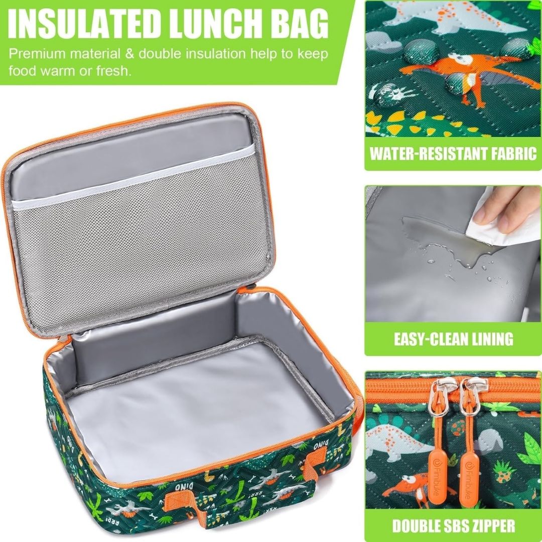 SET DE LONCHERA DINOSAURIOS VERDE NARANJA