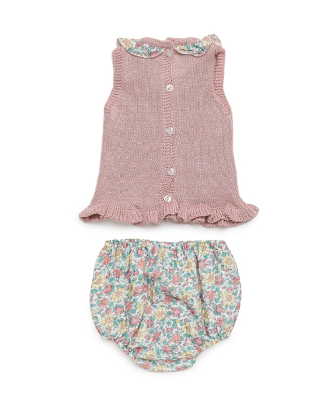 CONJUNTO CAMISA ROSA TEJIDA FLORES