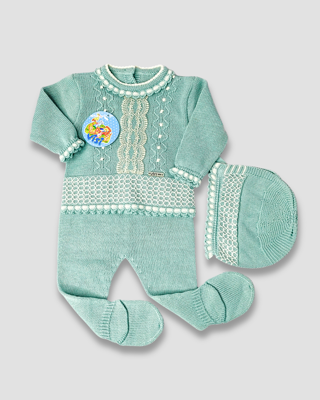 TRAJE TEJIDO VERDE BLANCO