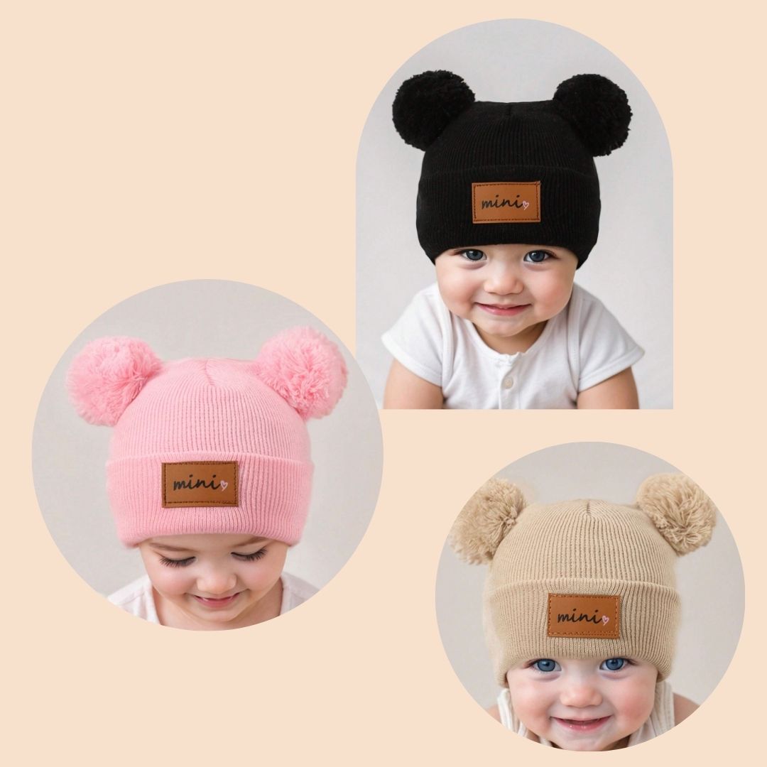 GORROS 3 PZS MINI ROSA NEGRO CAFE