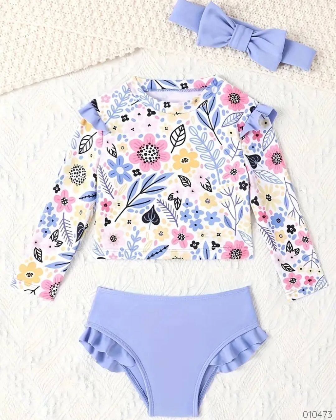 TRAJE DE BAÑO FLORES MORADO 3 PZS C/VINCHA